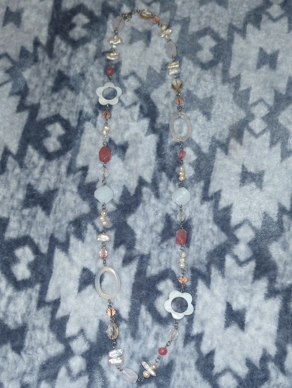 Premier Design Mixed-Bead Floral Station Necklace - White, Peach, Rose